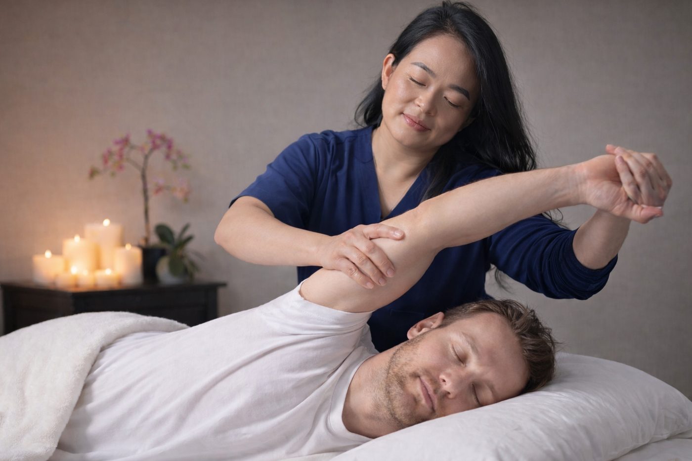 Tina performing bodywork at HyFlow Massage LLC