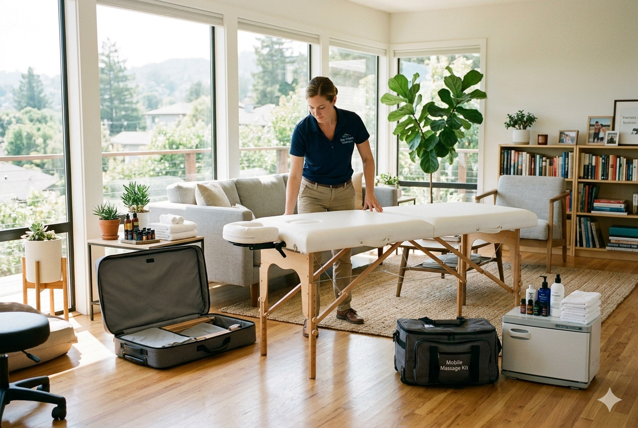 Mobile massage setup Bay Area home Mountain View